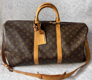 Louis Vuitton Keepall 50 Monogram Bandouliere Boston Travel Hand Bag VI0931