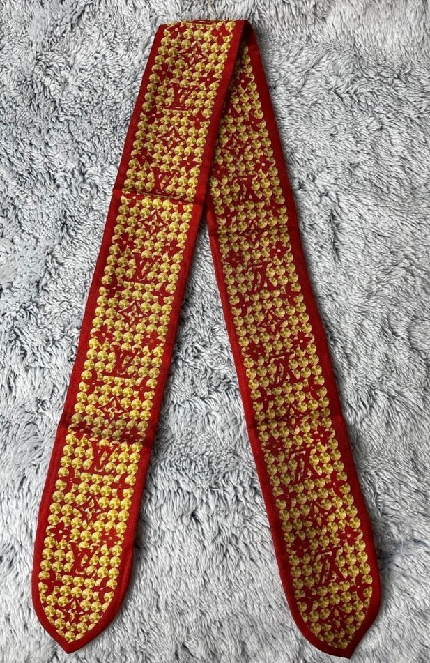 Louis Vuitton Silk Multicolor Red & Gold Twilly Scarf