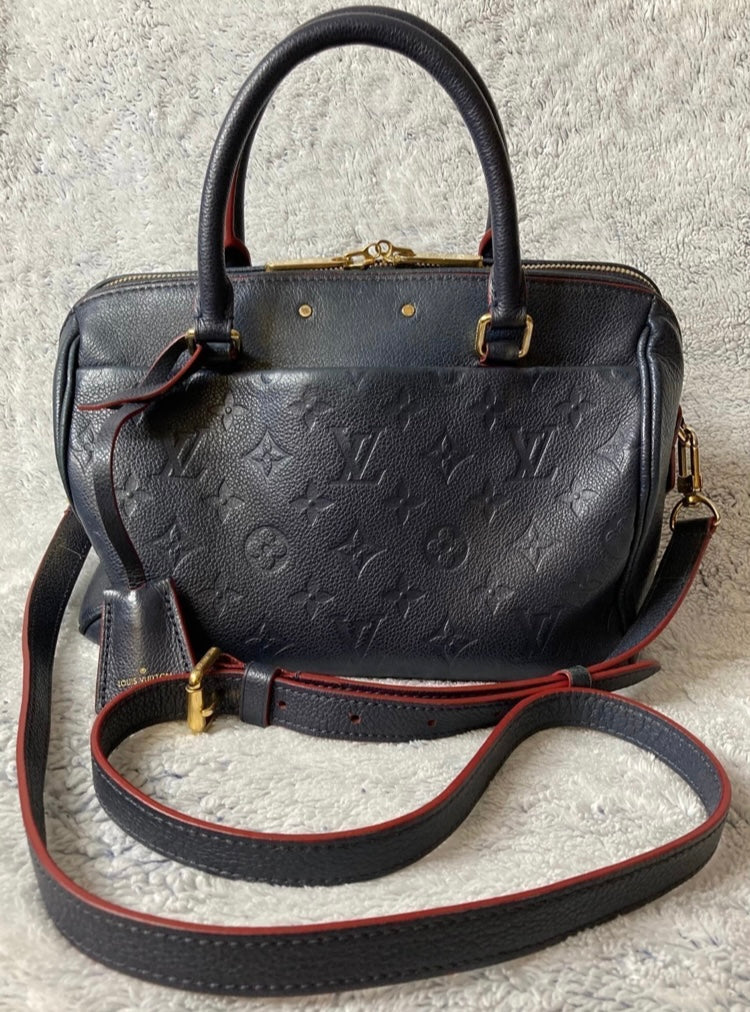 Louis Vuitton Speedy 25 Dark Navy & Red Trim MN Monogram Empreinte Bandouliere DU1108